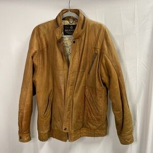 Vintage BRANDED TM Leather Bomber Jacket London Designed Tan Size Large
